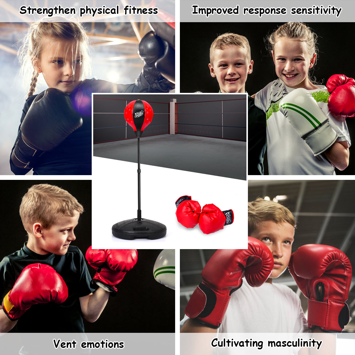 81cm-117cm Height Adjustable Punching Ball Set with Large Capacity Base