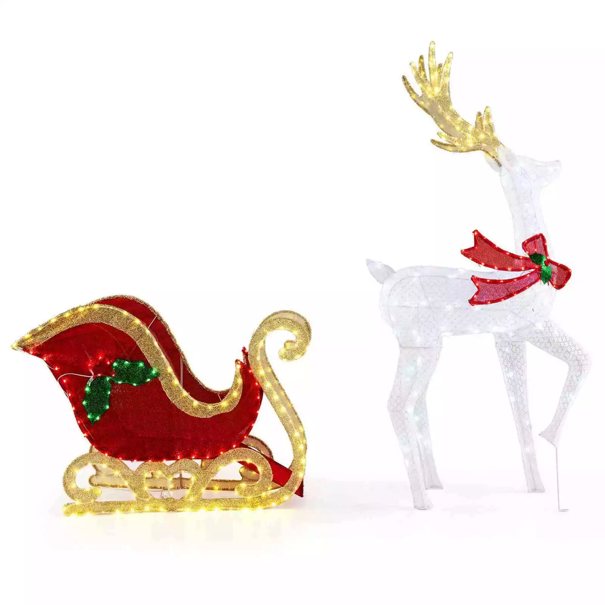 Pre-Lit 462 LEDs Christmas Reindeer & Santa’s Sleigh Xmas Festive Decoration