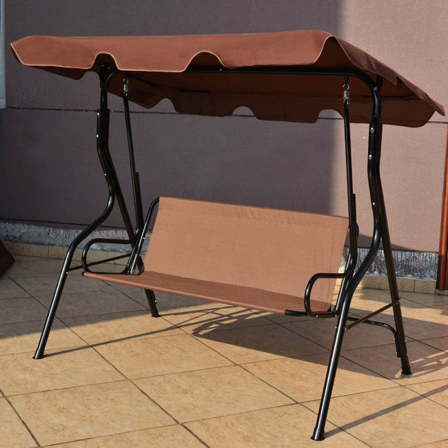 3 Seat Outdoor Patio Swing Chair Canopy Swing with Cushion and Steel Frame