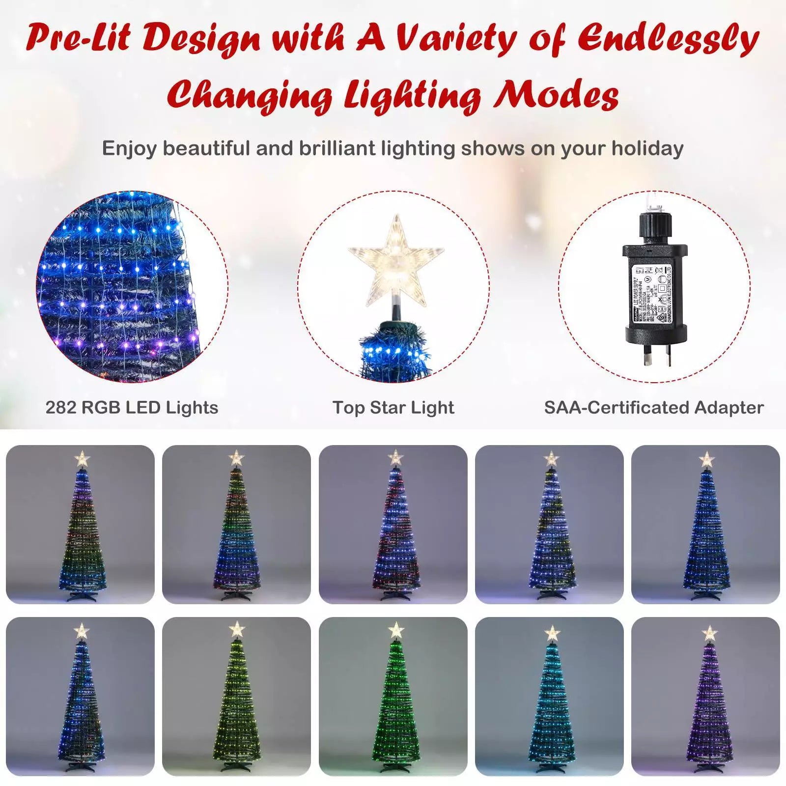 Indoor & Outdoor 190 cm Pop-up Christmas Tree Pre-Lit Xmas Tree w/12 Light Modes