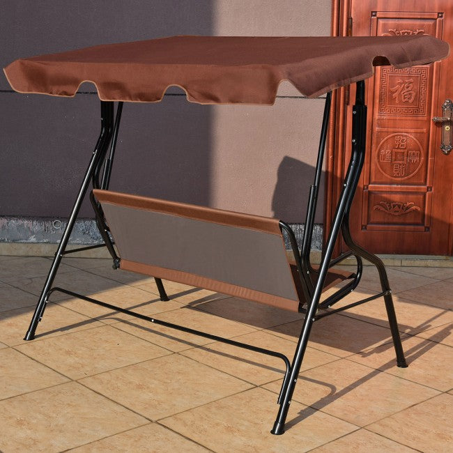 3 Seat Outdoor Patio Swing Chair Canopy Swing with Cushion and Steel Frame