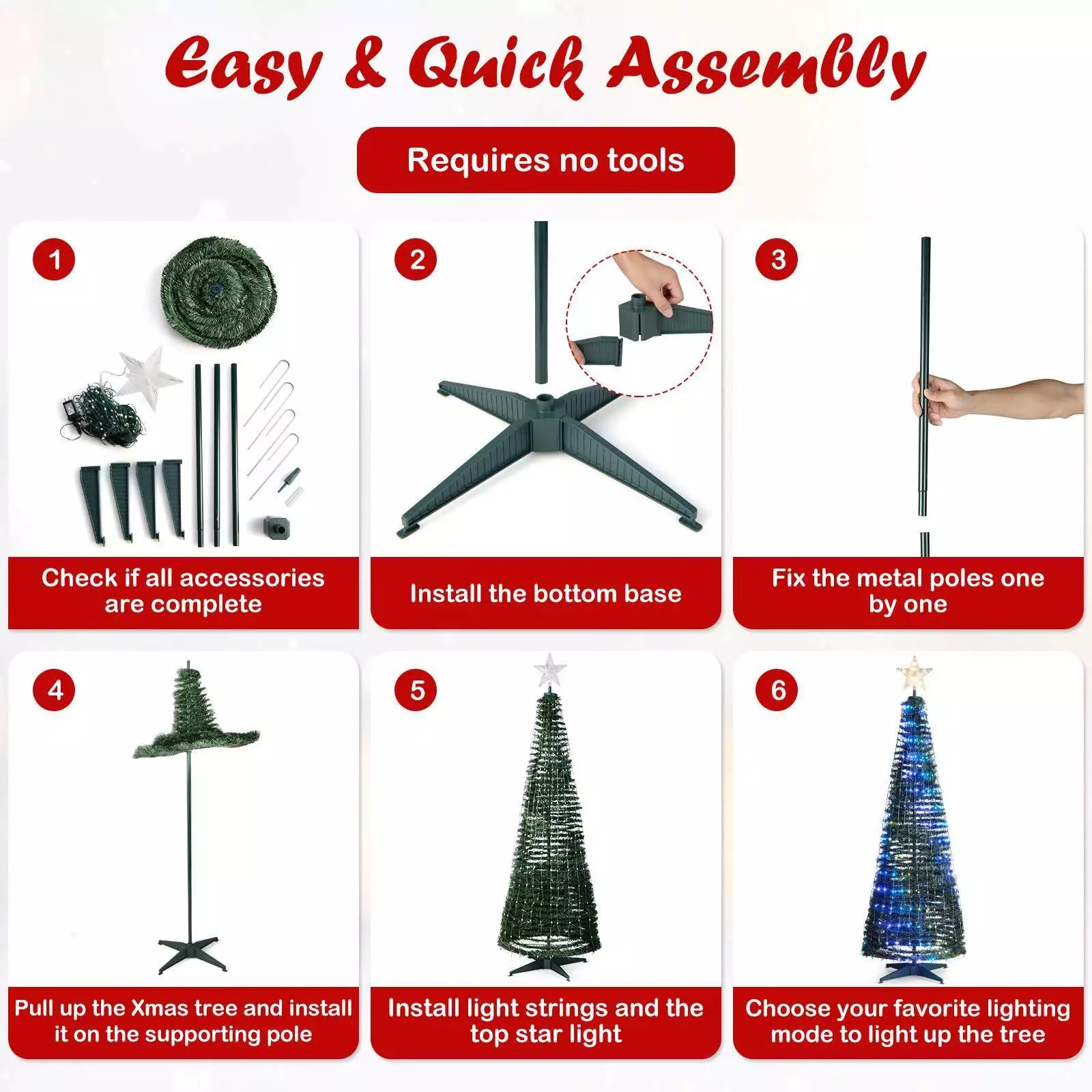 Indoor & Outdoor 190 cm Pop-up Christmas Tree Pre-Lit Xmas Tree w/12 Light Modes
