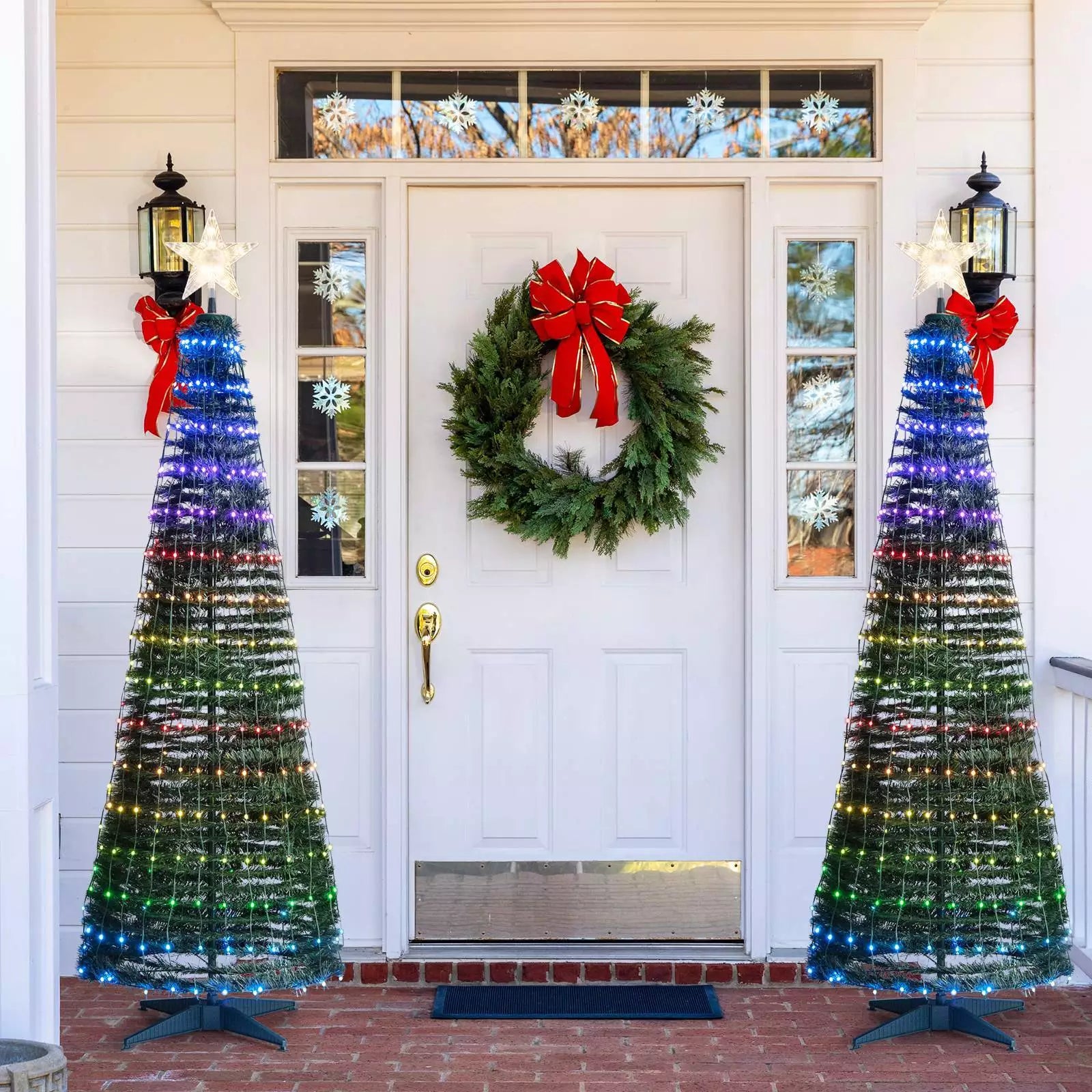 Indoor & Outdoor 190 cm Pop-up Christmas Tree Pre-Lit Xmas Tree w/12 Light Modes