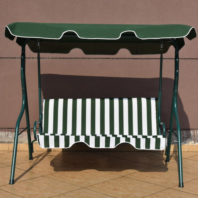 3 Seat Outdoor Patio Swing Chair Canopy Swing with Cushion and Steel Frame