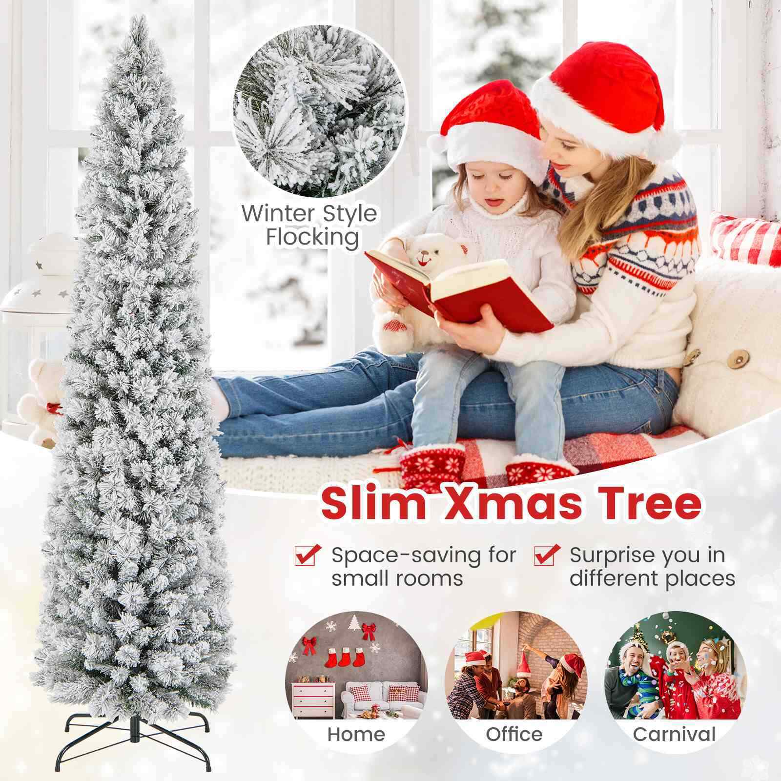 210 CM Pre-Lit Pine Needles Christmas Tree w/210 LED Lights & 466 Branch Tips