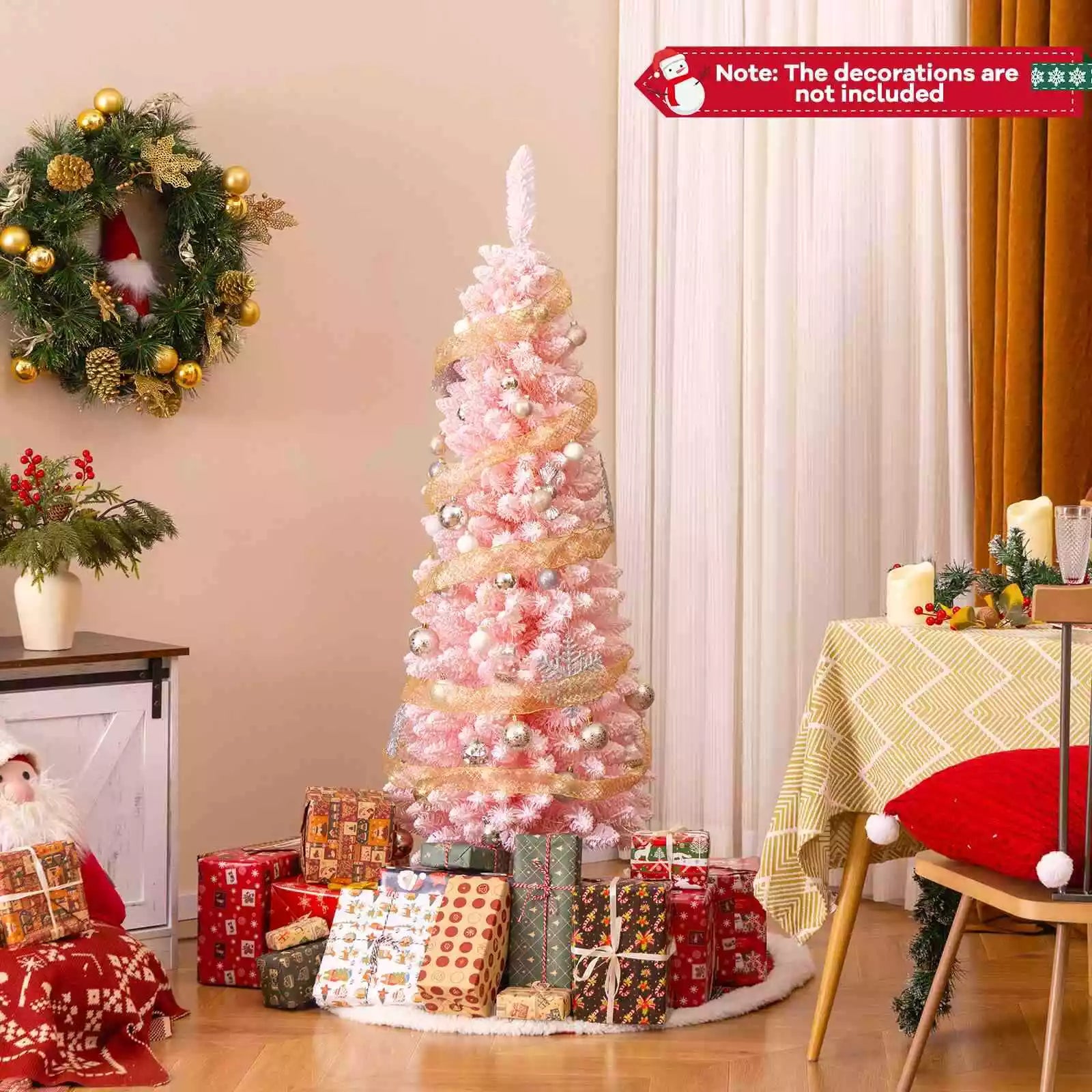 Christmas Slim Pencil Tree Unlit Corner Xmas Decoration for Seasonal Home