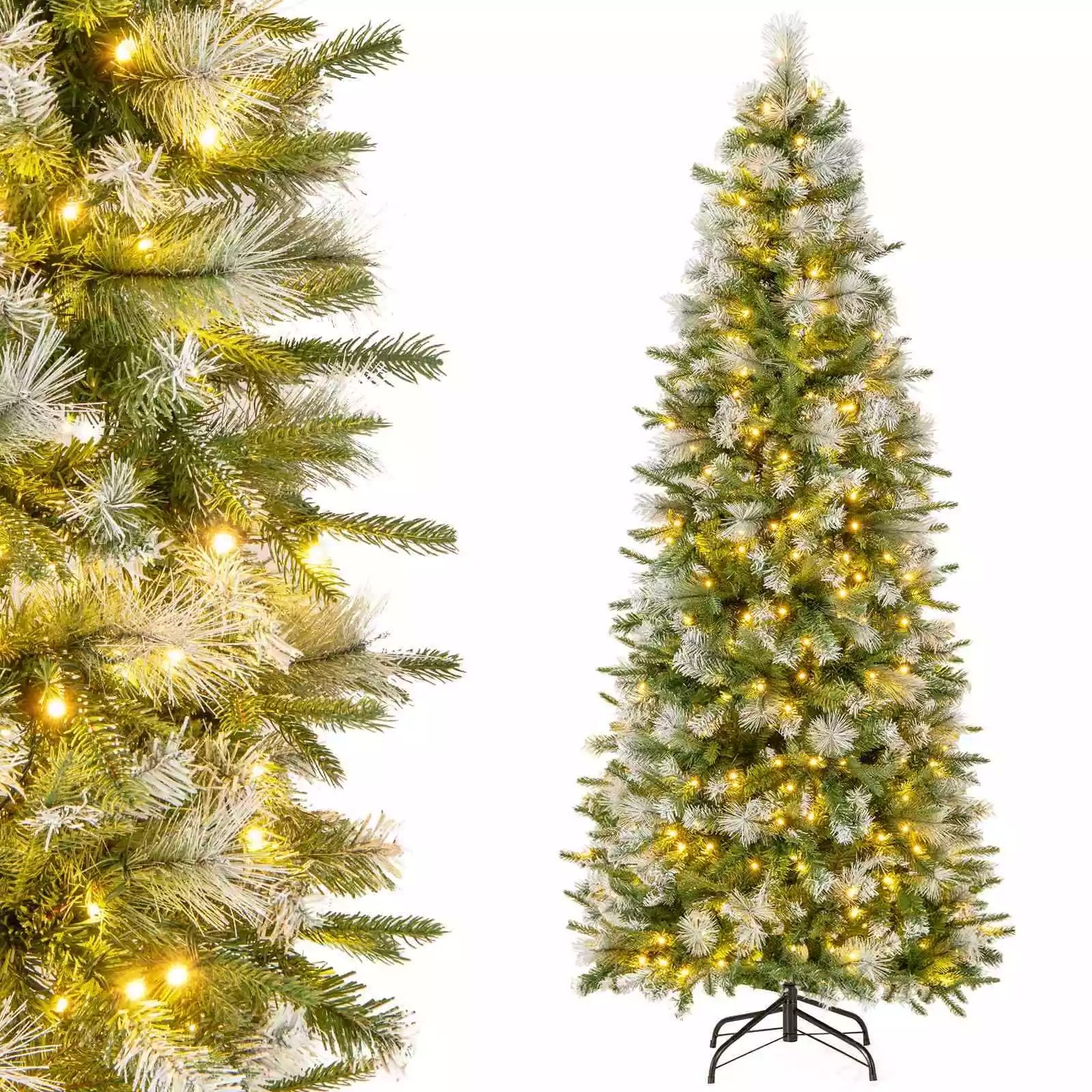 190CM Pre-Lit Christmas Tree Flocked Xmas Decor w/ Pine Needles & 280 LED Lights