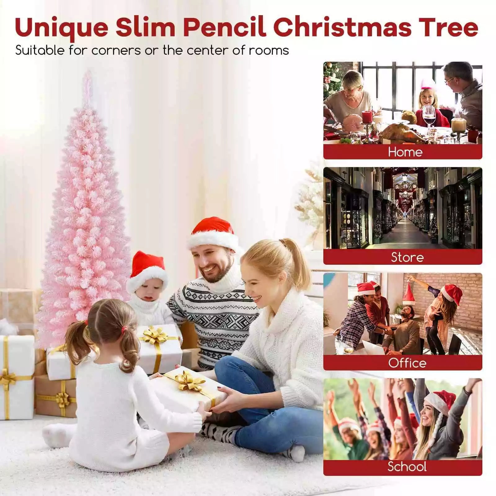 Christmas Slim Pencil Tree Unlit Corner Xmas Decoration for Seasonal Home