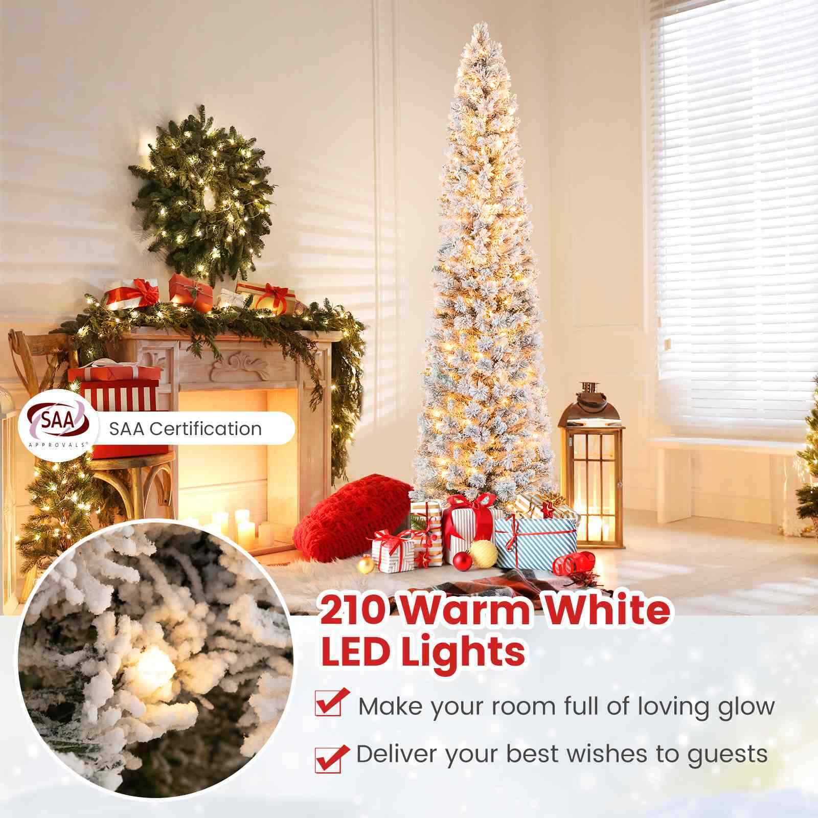 210 CM Pre-Lit Pine Needles Christmas Tree w/210 LED Lights & 466 Branch Tips