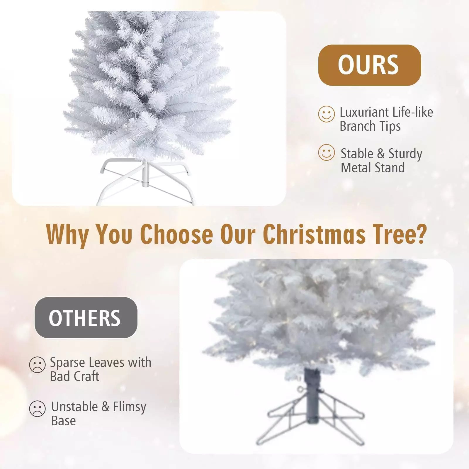 Artificial Pencil Christmas Tree W/ PVC Branch Tips for Holiday Decoration White