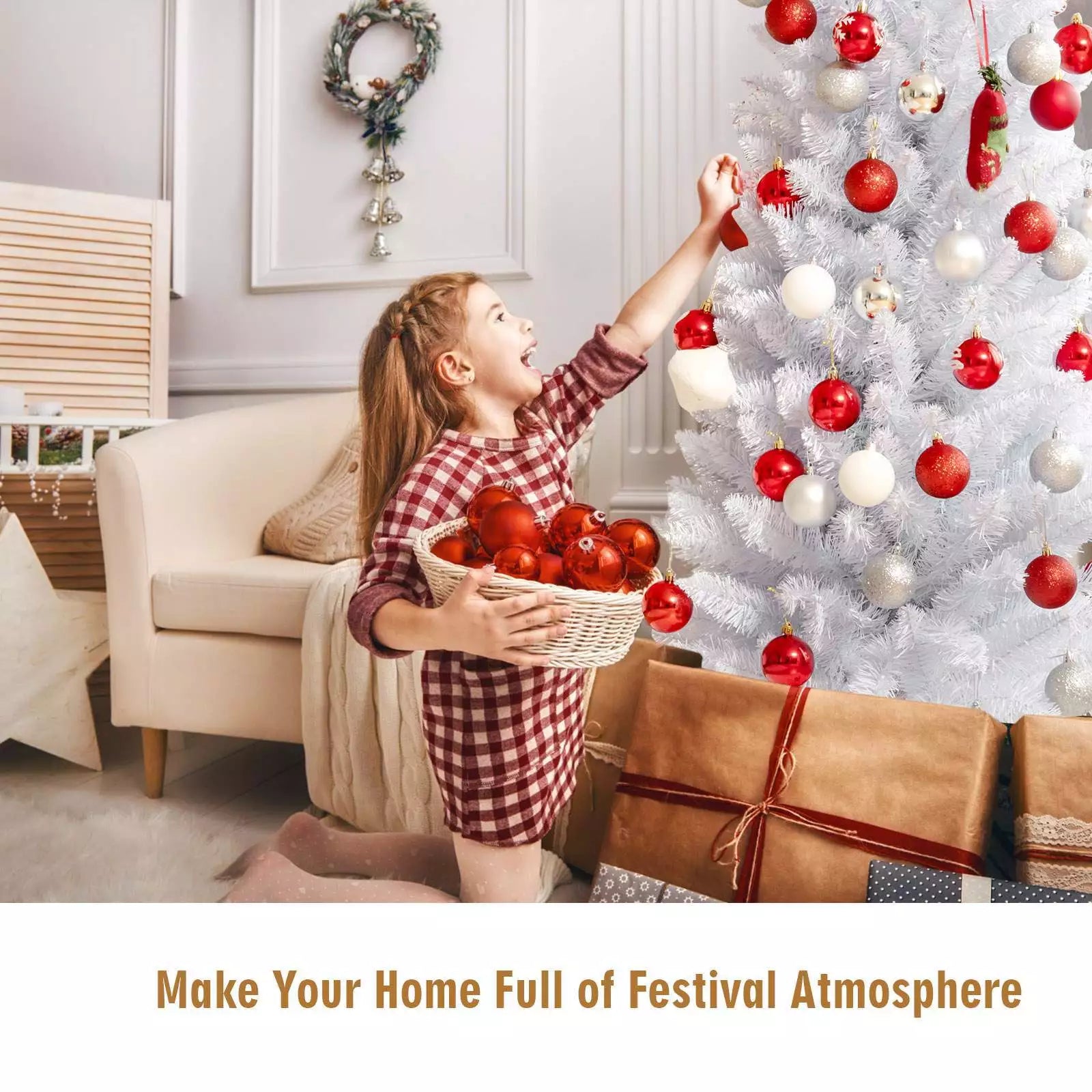 Artificial Pencil Christmas Tree W/ PVC Branch Tips for Holiday Decoration White