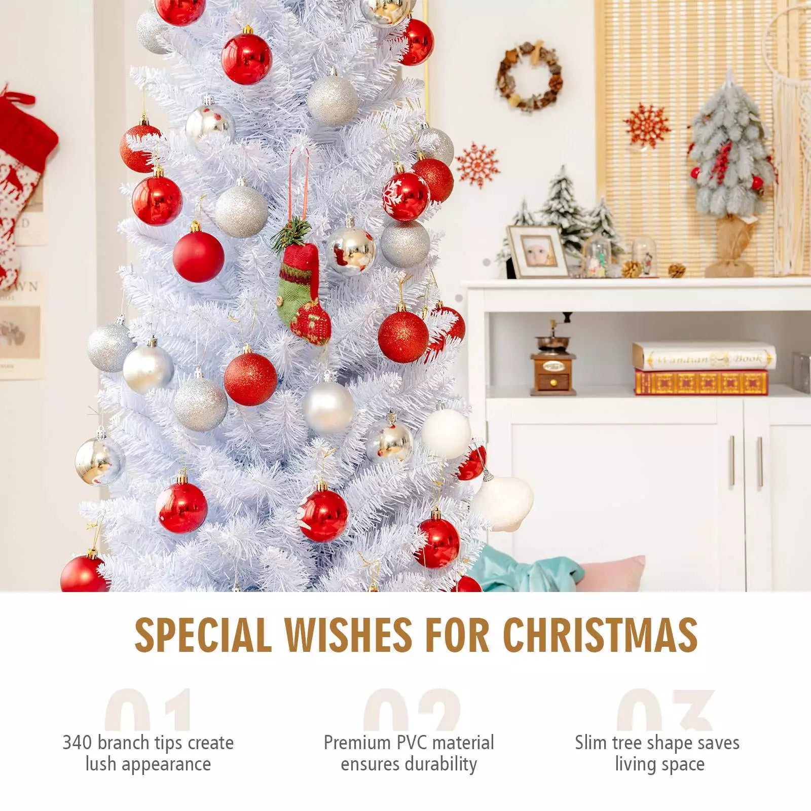 Artificial Pencil Christmas Tree W/ PVC Branch Tips for Holiday Decoration White