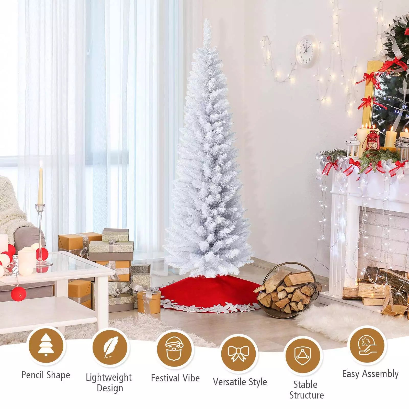 Artificial Pencil Christmas Tree W/ PVC Branch Tips for Holiday Decoration White