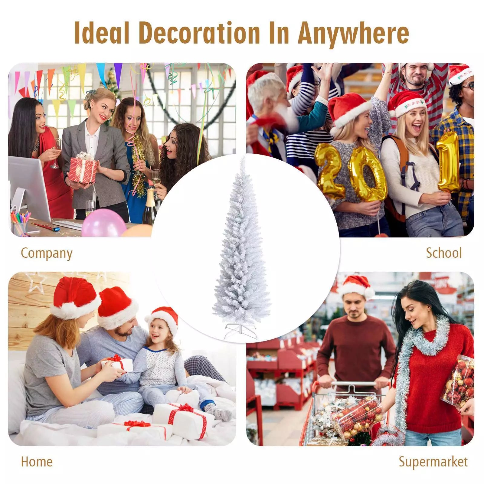 Artificial Pencil Christmas Tree W/ PVC Branch Tips for Holiday Decoration White