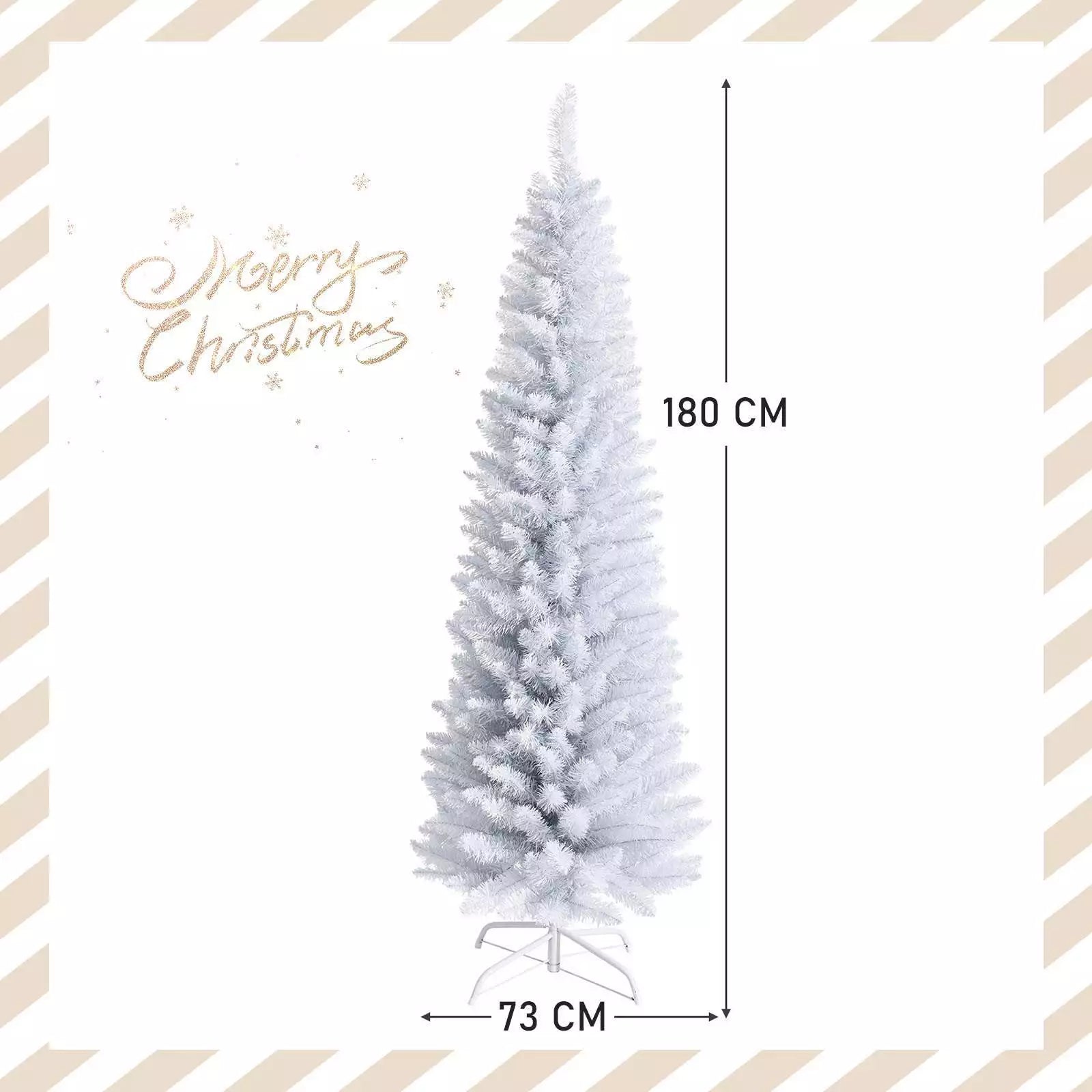 Artificial Pencil Christmas Tree W/ PVC Branch Tips for Holiday Decoration White
