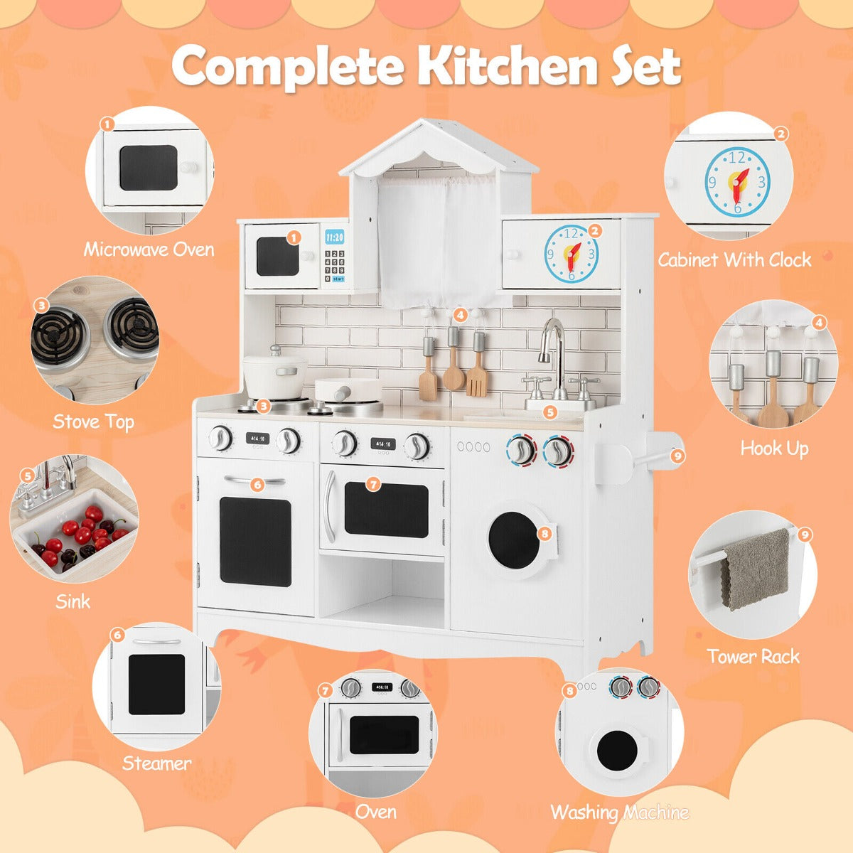 Pretend Kitchen Toys with Washing Machine