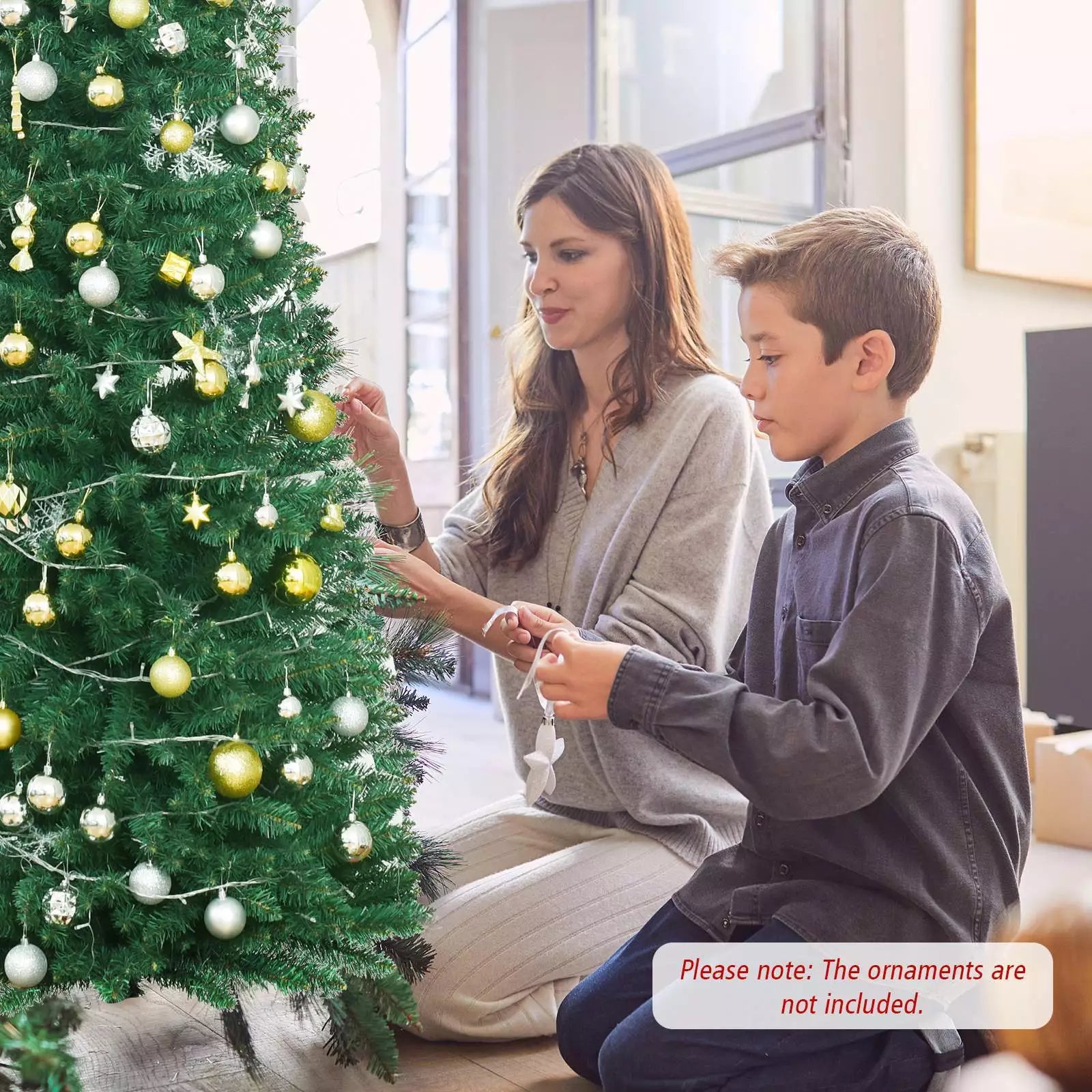 1.5/1.8/2.1/2.4/2.7 M Green Pencil Christmas Tree with 400 PVC Branch Tips and Foldable Sturdy Metal Stand