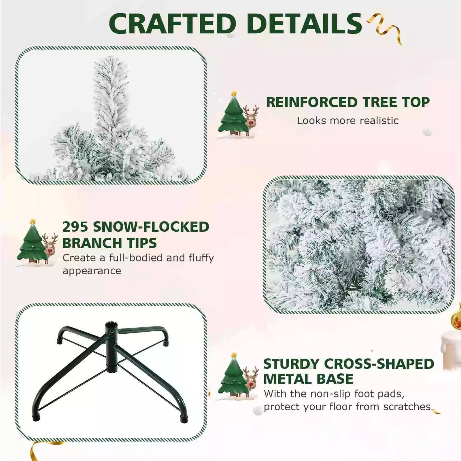 140CM Pre-lit Snow Flocked Christmas Tree Hinged Xmas Decor w/Metal Stand Party