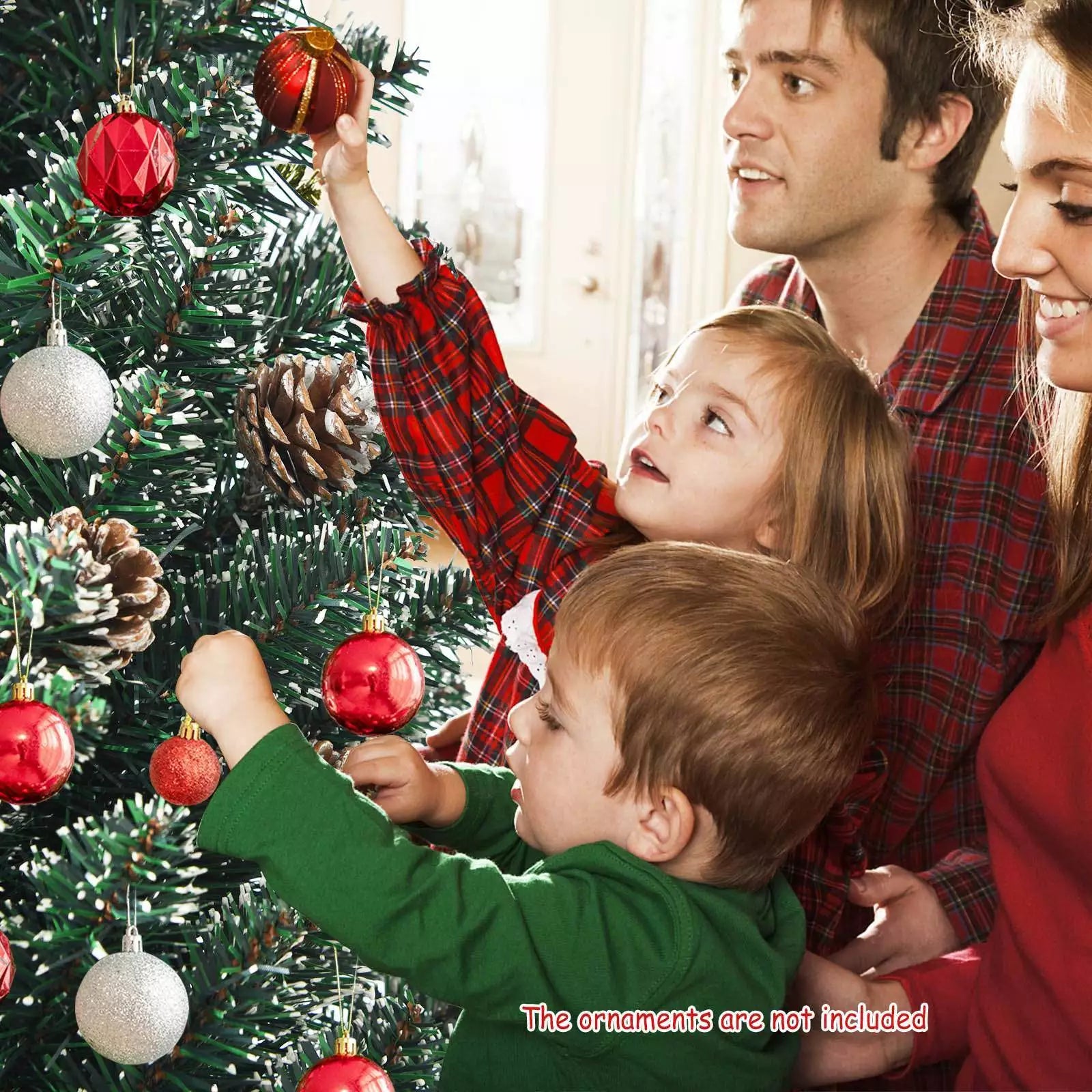 1.5 m/1.8 m/2.1m Artificial Slim Christmas Tree W/ Pine Cones & Snowy Branch Tips