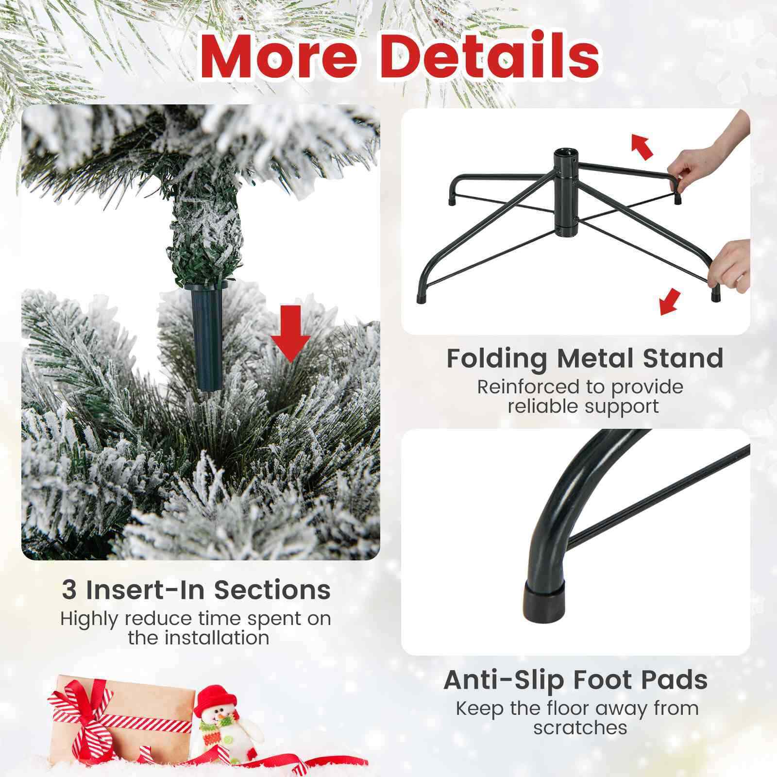 210 CM Pre-Lit Pine Needles Christmas Tree w/210 LED Lights & 466 Branch Tips