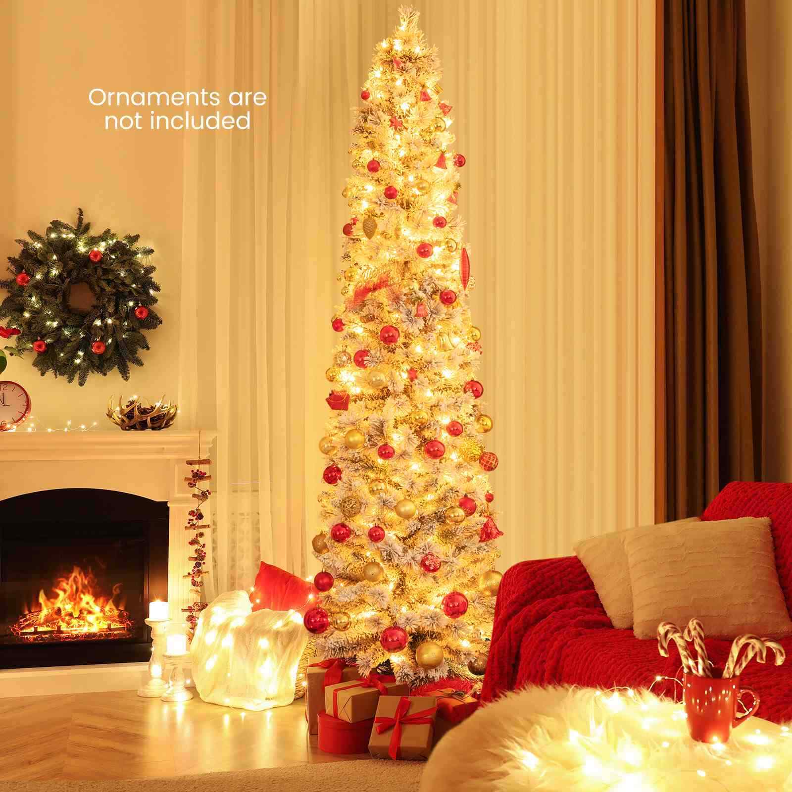 210 CM Pre-Lit Pine Needles Christmas Tree w/210 LED Lights & 466 Branch Tips