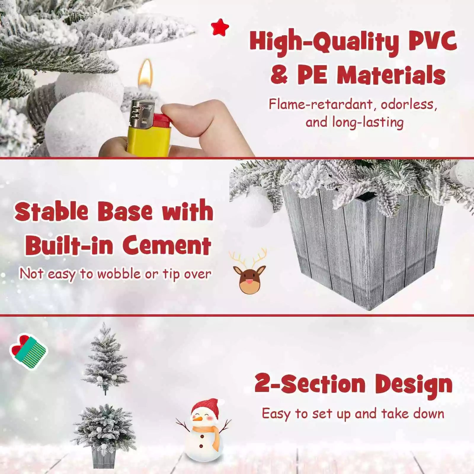110CM Pre-Lit Snow Flocked Christmas Tree Potted Xmas Decor w/Globe Lights Home