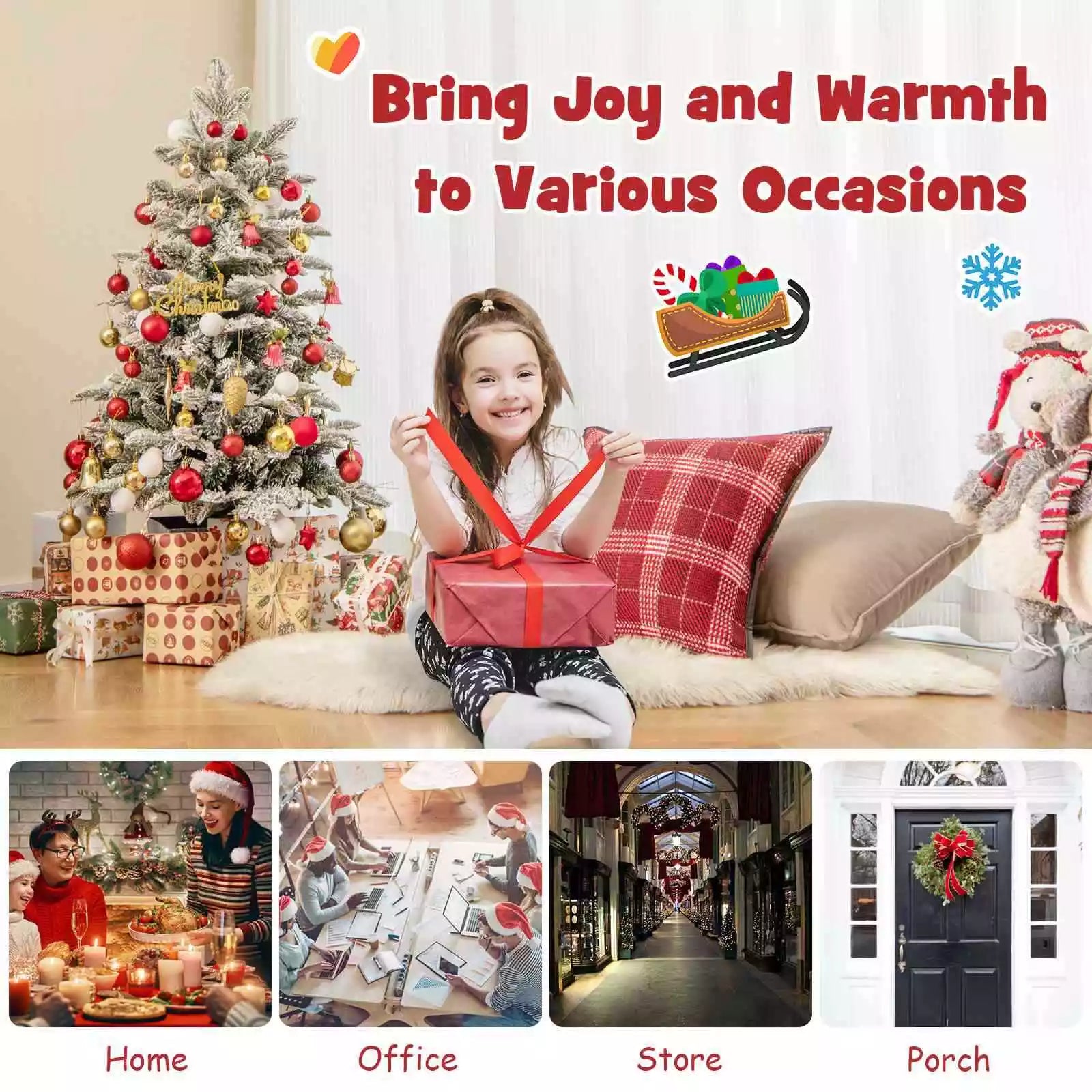 110CM Pre-Lit Snow Flocked Christmas Tree Potted Xmas Decor w/Globe Lights Home