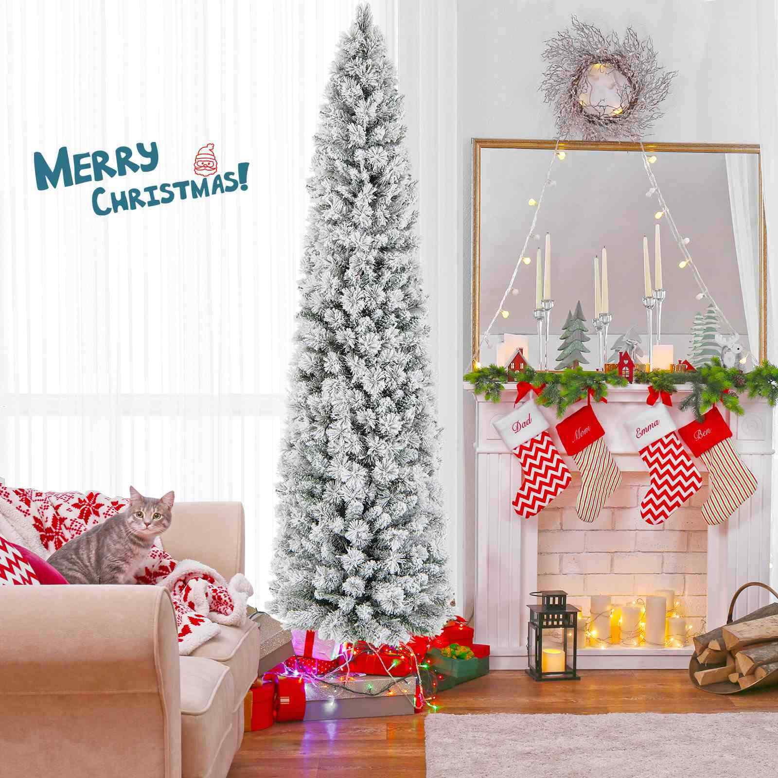 210 CM Pre-Lit Pine Needles Christmas Tree w/210 LED Lights & 466 Branch Tips