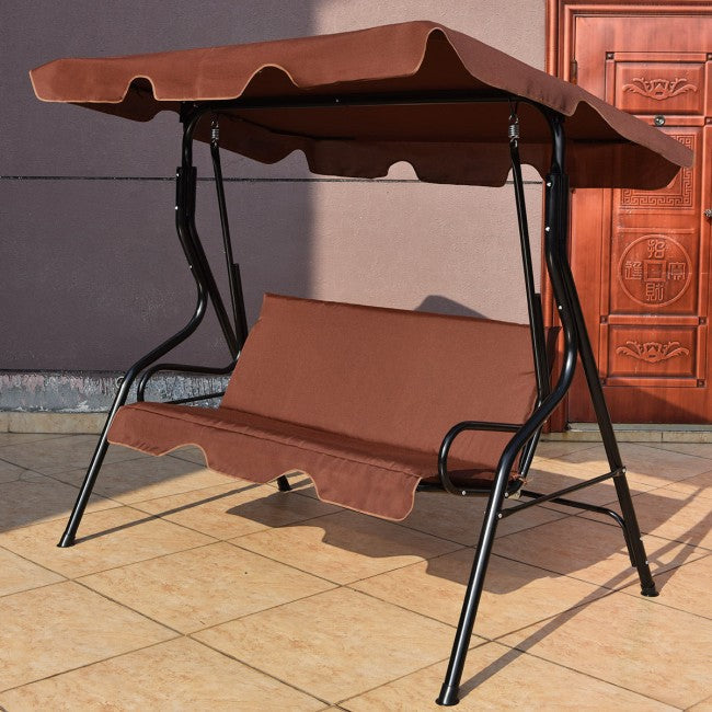 3 Seat Outdoor Patio Swing Chair Canopy Swing with Cushion and Steel Frame