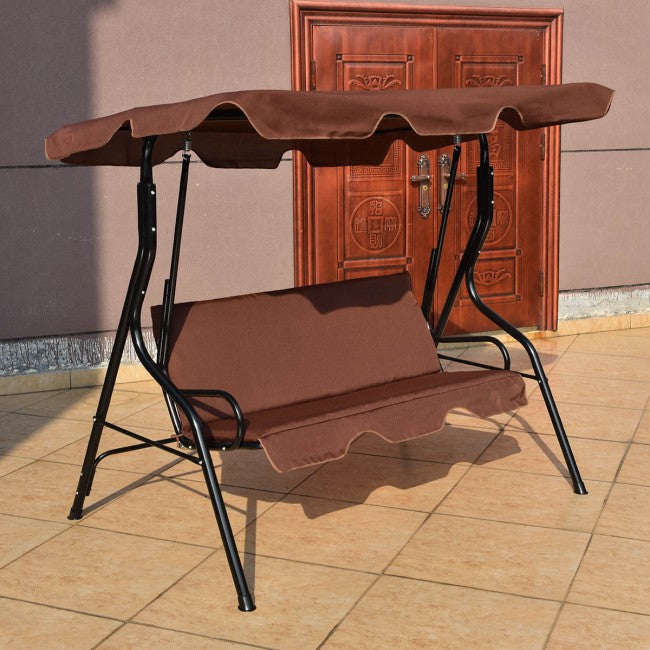 3 Seat Outdoor Patio Swing Chair Canopy Swing with Cushion and Steel Frame