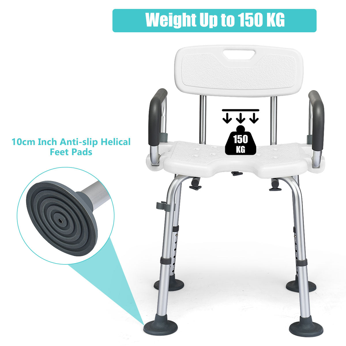 Non-Slip Shower Chair with U-Shaped Cutout for Elderly