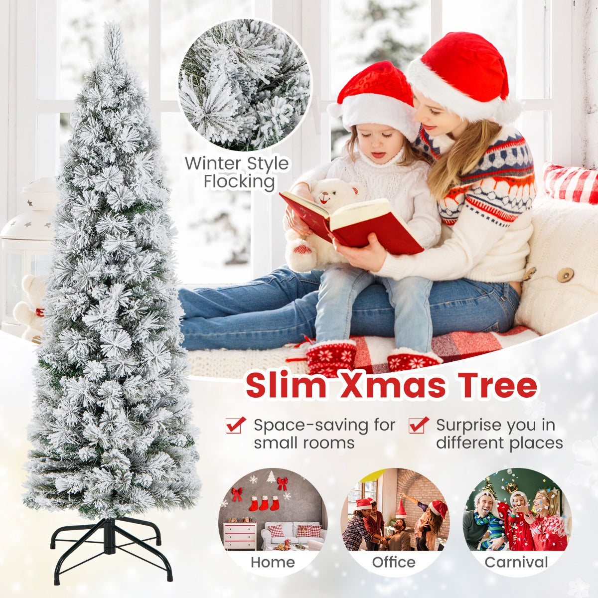 135 Slim Christmas Tree with 258 Branch Tips and 100 LED Lights
