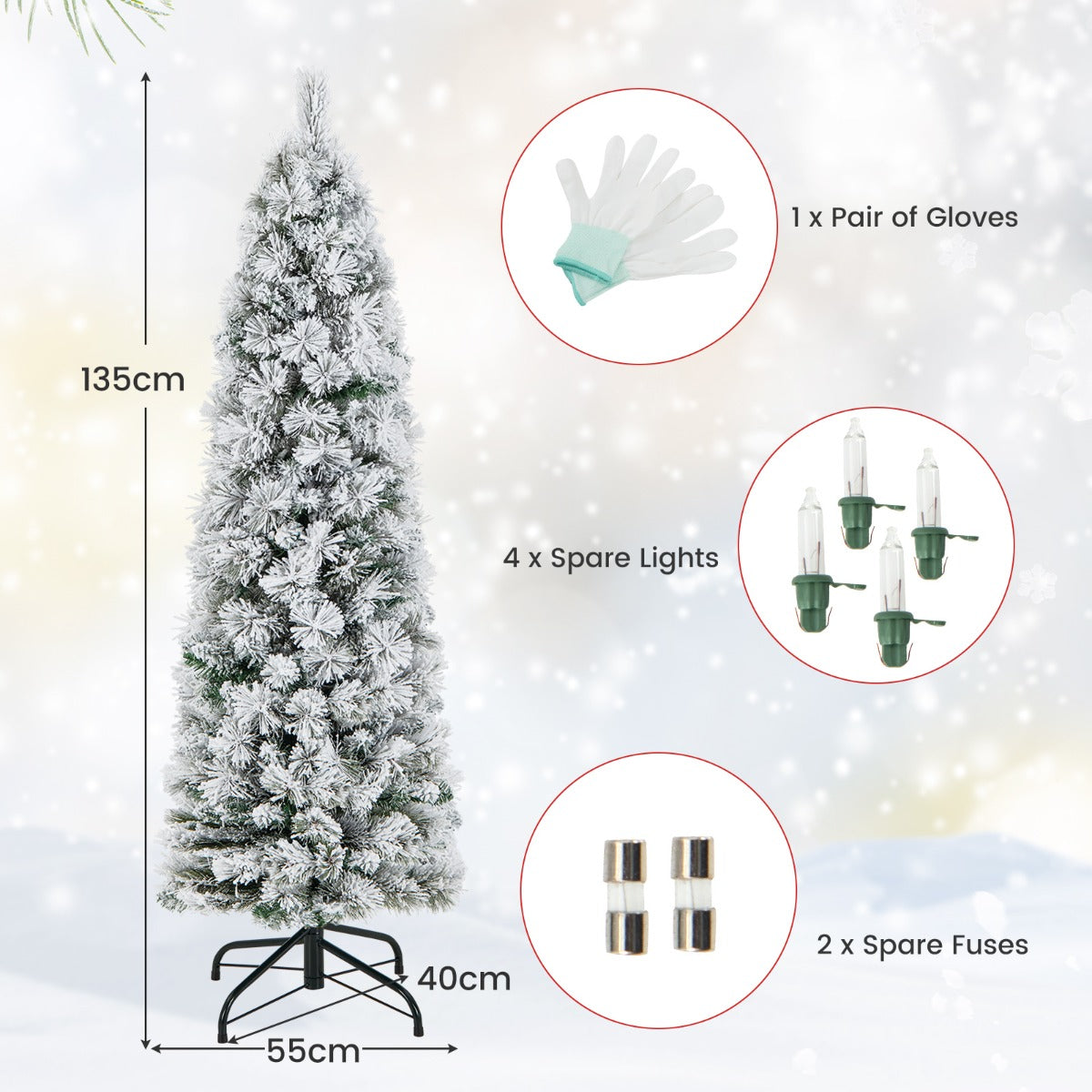 135 Slim Christmas Tree with 258 Branch Tips and 100 LED Lights