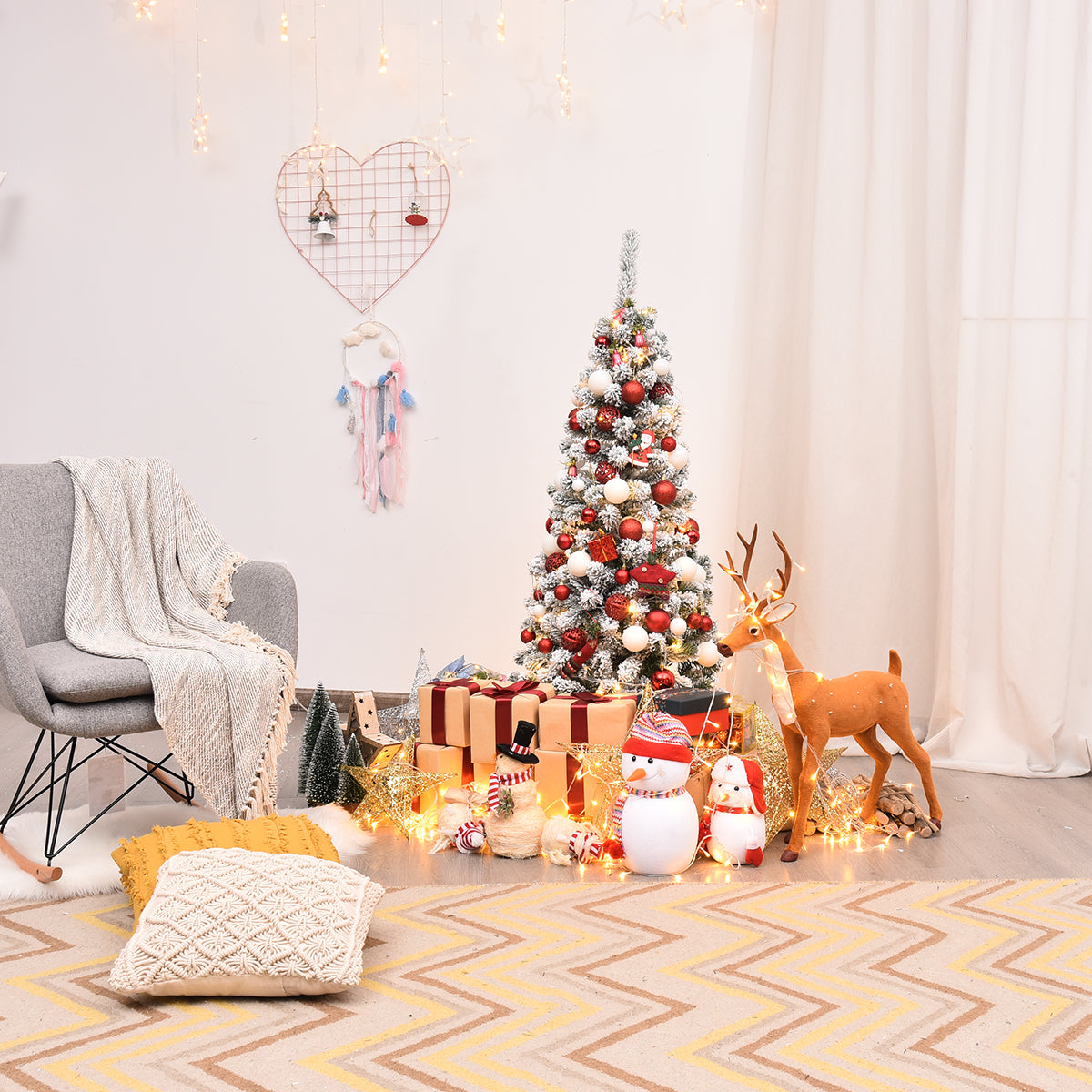 135cm Artificial Pencil Unlit Snow Flocked Hinged Pine Christmas Tree
