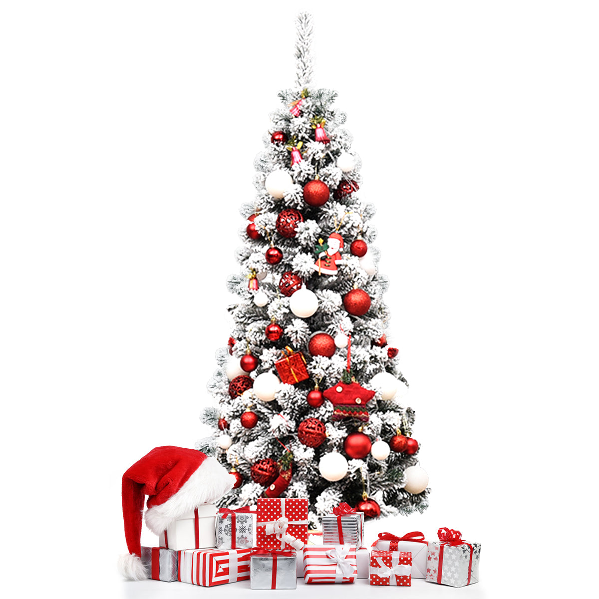 135cm Artificial Pencil Unlit Snow Flocked Hinged Pine Christmas Tree