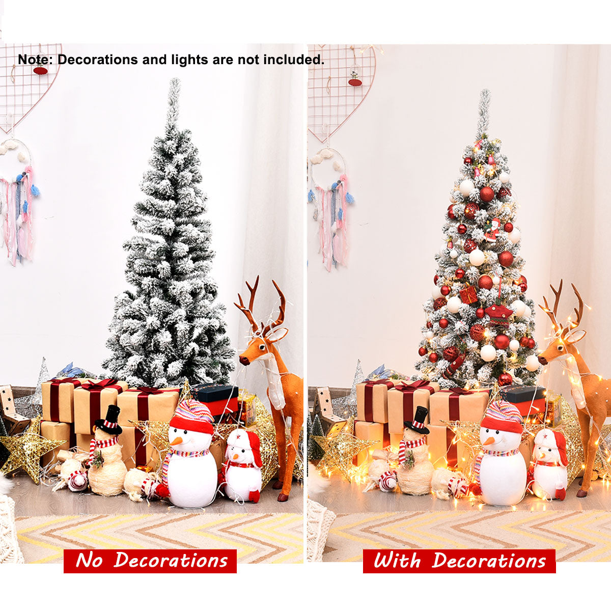 135cm Artificial Pencil Unlit Snow Flocked Hinged Pine Christmas Tree