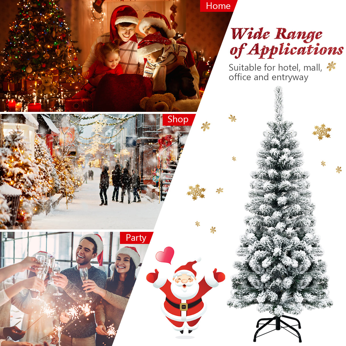 135cm Artificial Pencil Unlit Snow Flocked Hinged Pine Christmas Tree