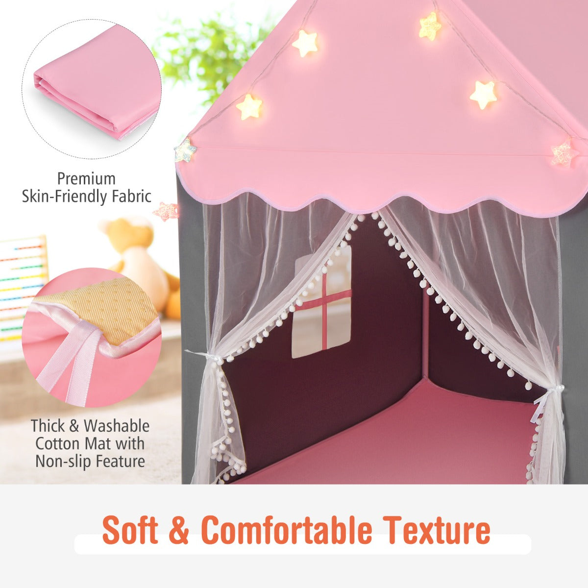 Kids Playhouse Tent with Washable Mat for Boys & Girls