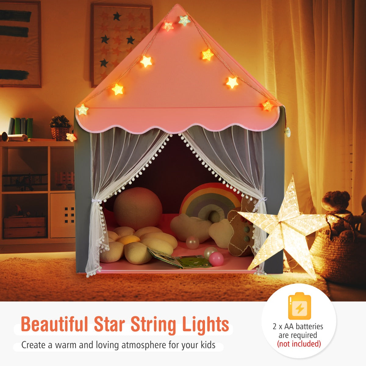 Kids Playhouse Tent with Washable Mat for Boys & Girls