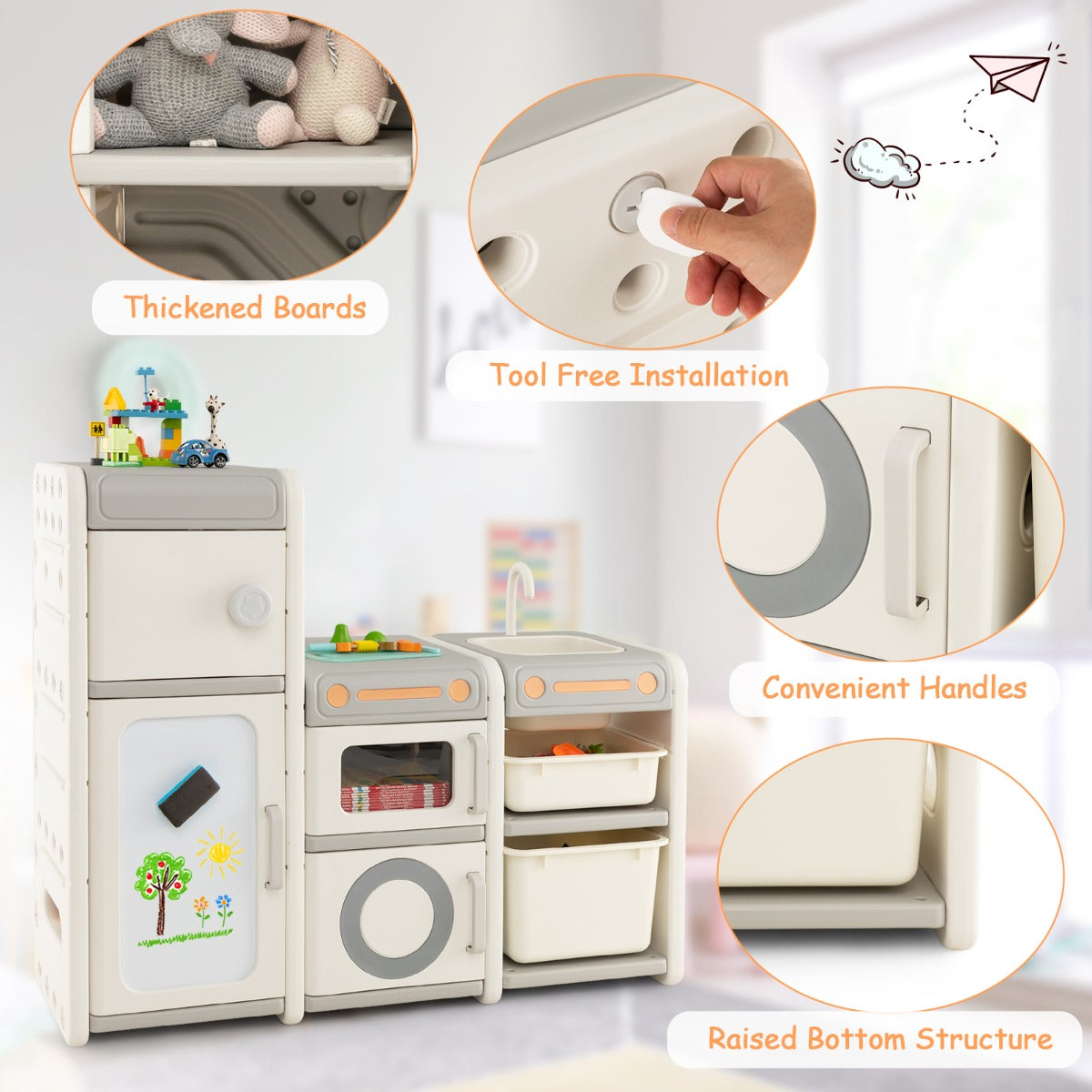 Multipurpose Toy Chest and Bookshelf with Magnetic Whiteboard