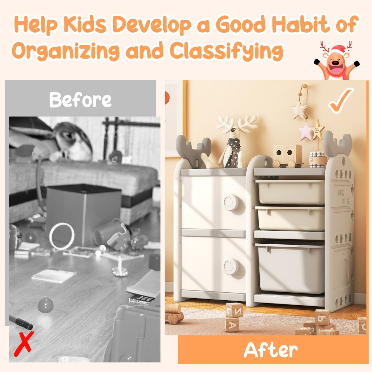 Kids Toy Storage Organizer with Antler Top for Playroom