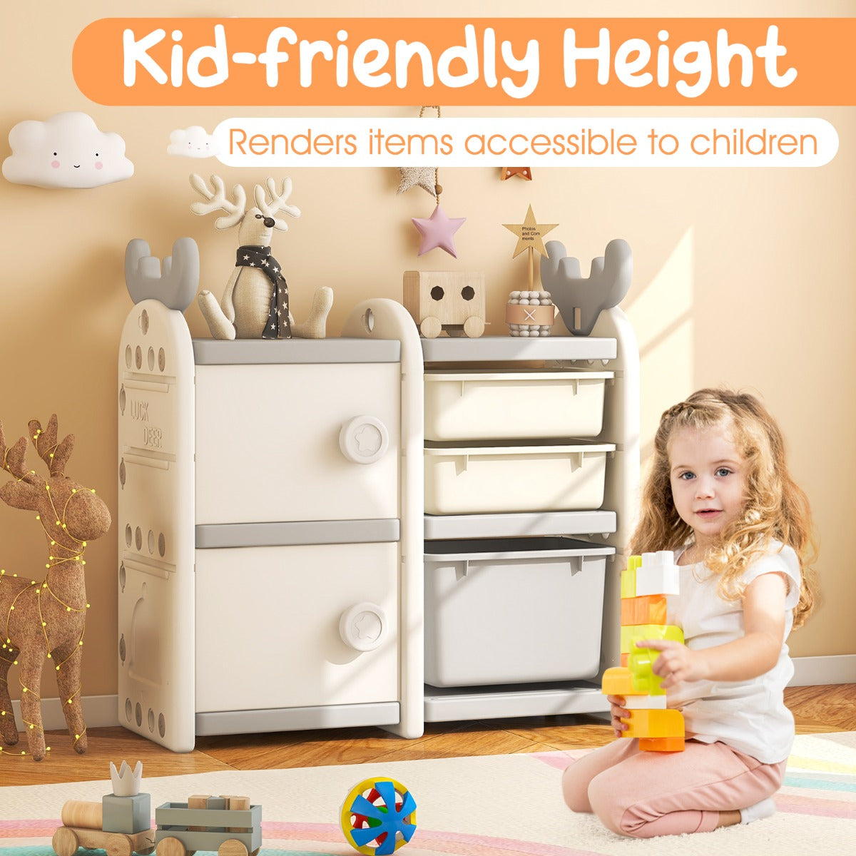 Kids Toy Storage Organizer with Antler Top for Playroom