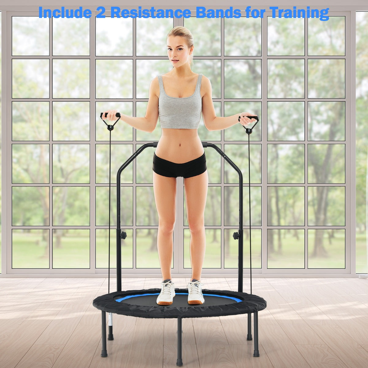 40 Inch Foldable Trampoline with 2 Resistance Bands