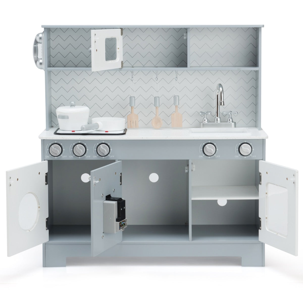 Kids Wooden Pretend Kitchen Playset with Accessories