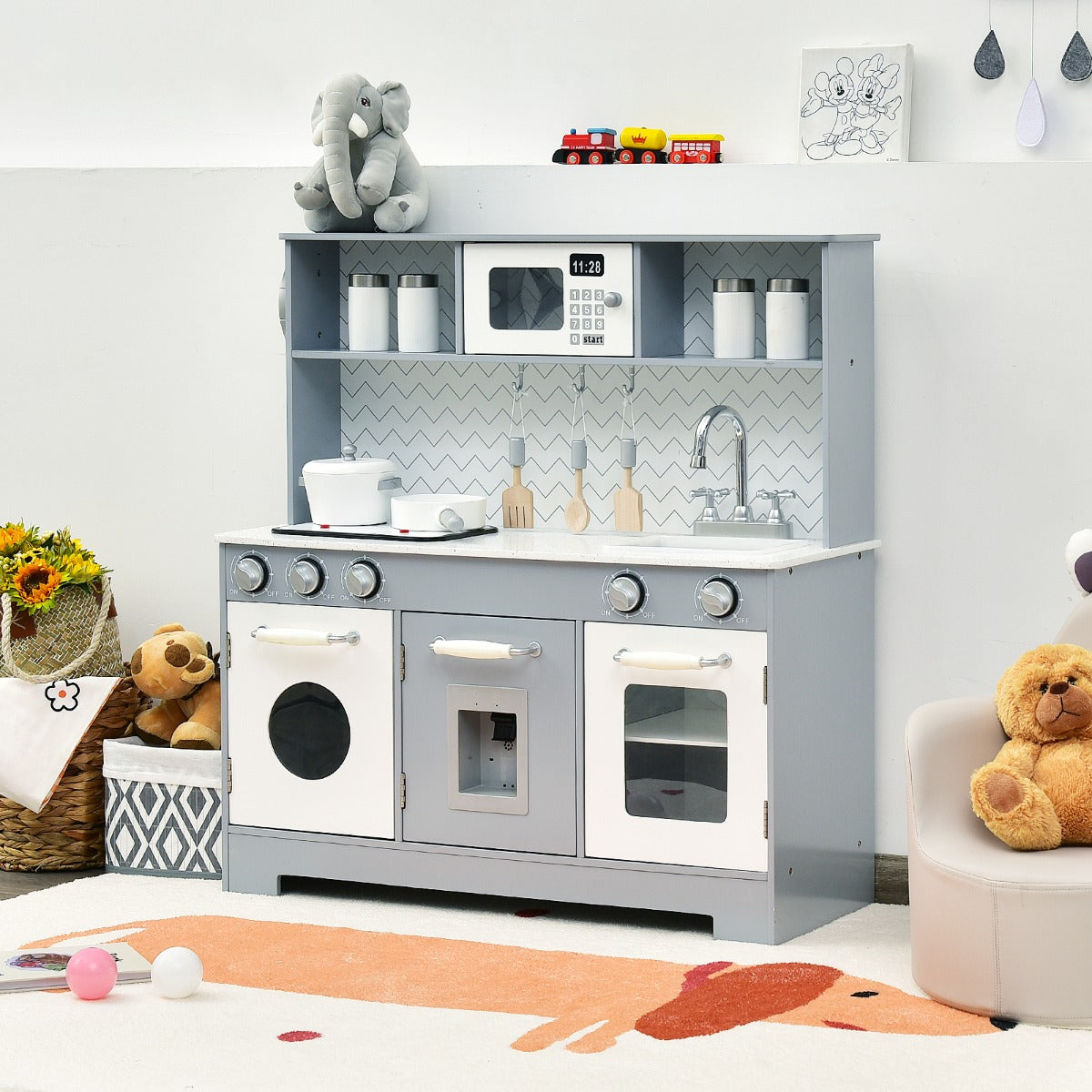 Kids Wooden Pretend Kitchen Playset with Accessories