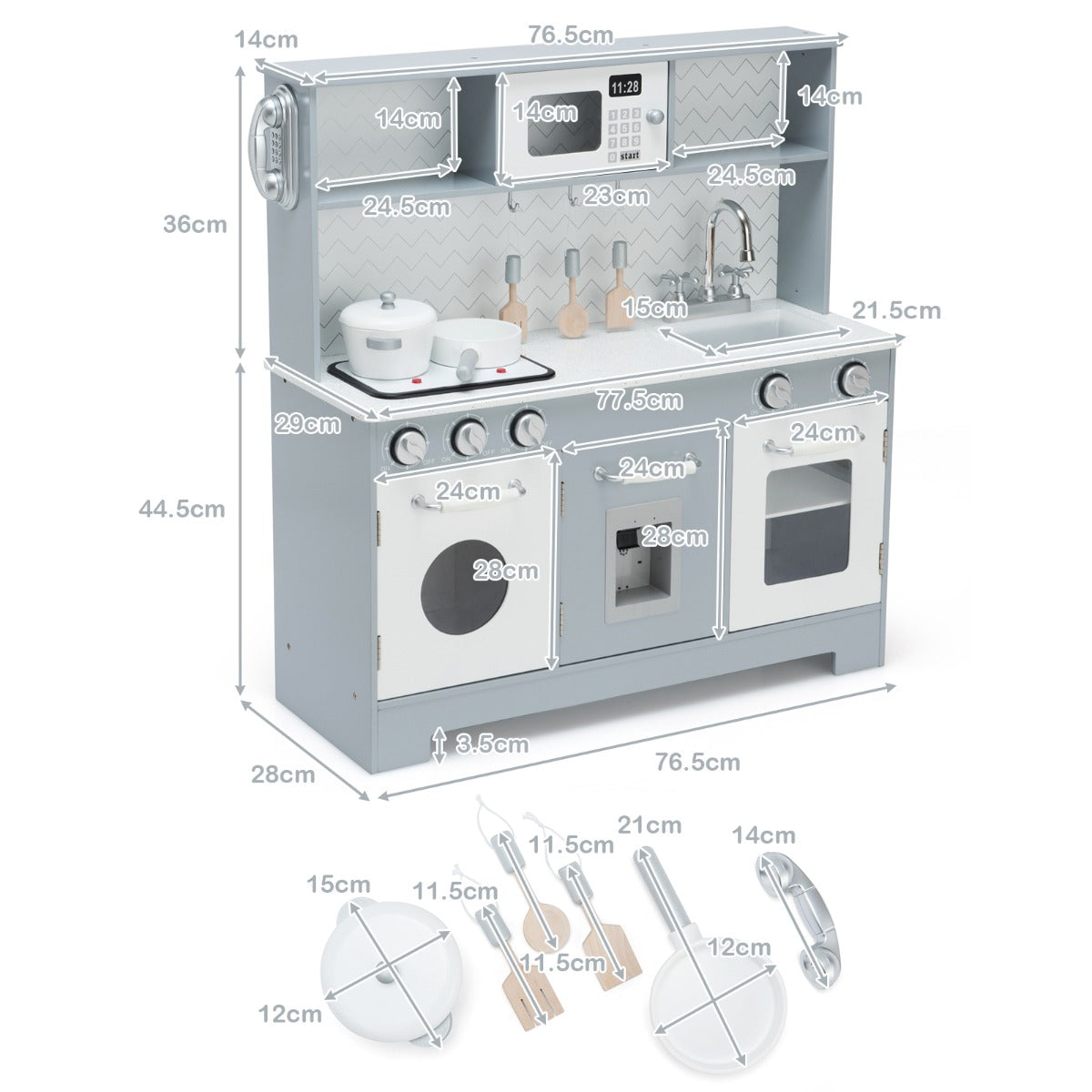 Kids Wooden Pretend Kitchen Playset with Accessories