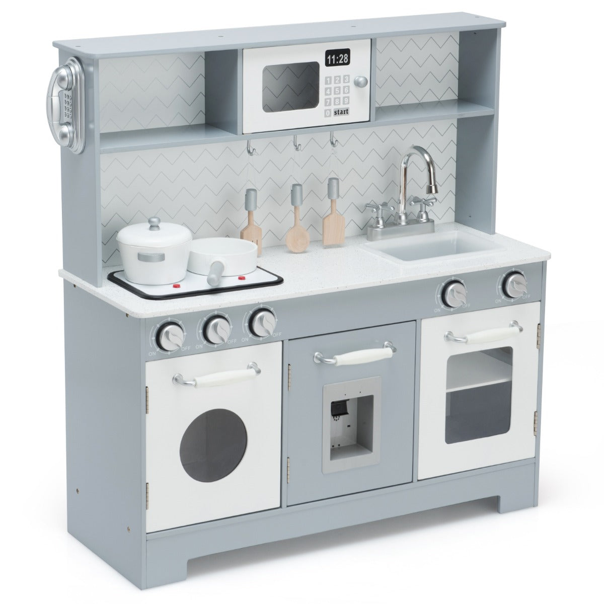 Kids Wooden Pretend Kitchen Playset with Accessories