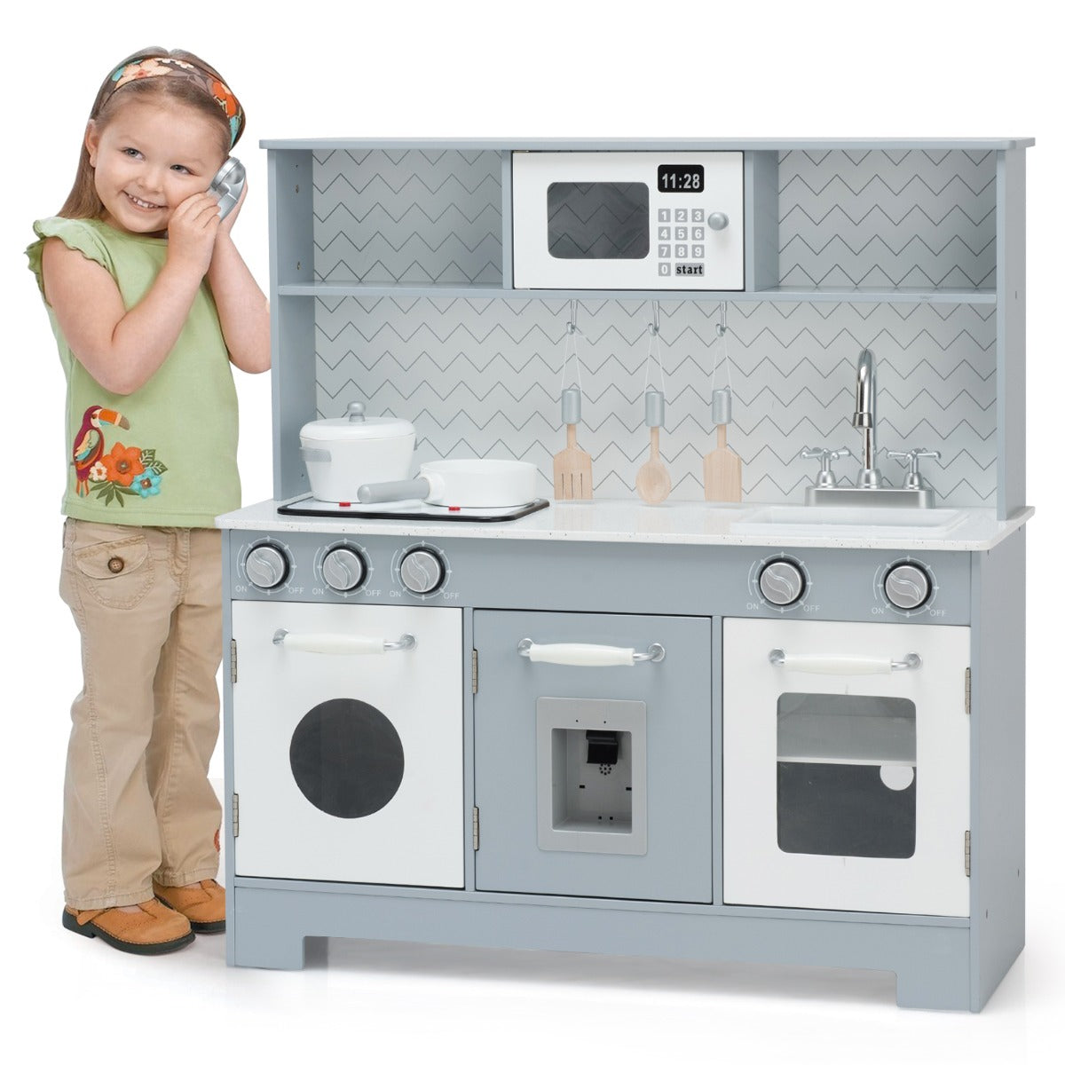 Kids Wooden Pretend Kitchen Playset with Accessories