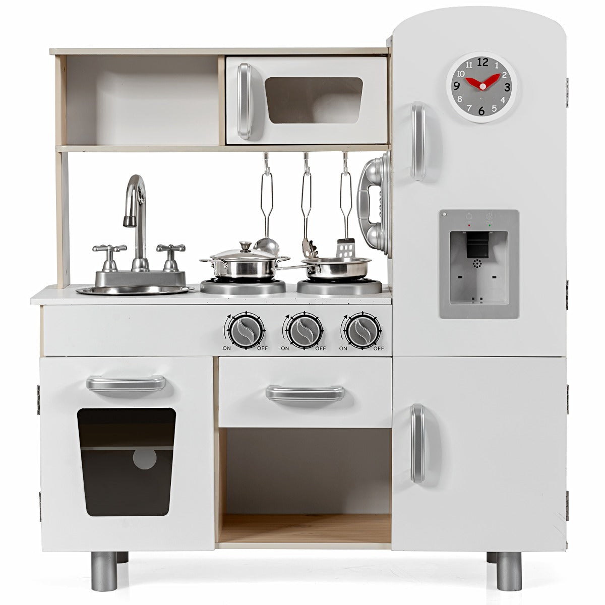 Kids Wooden Pretend Cooking Food Playset with Water Dispenser