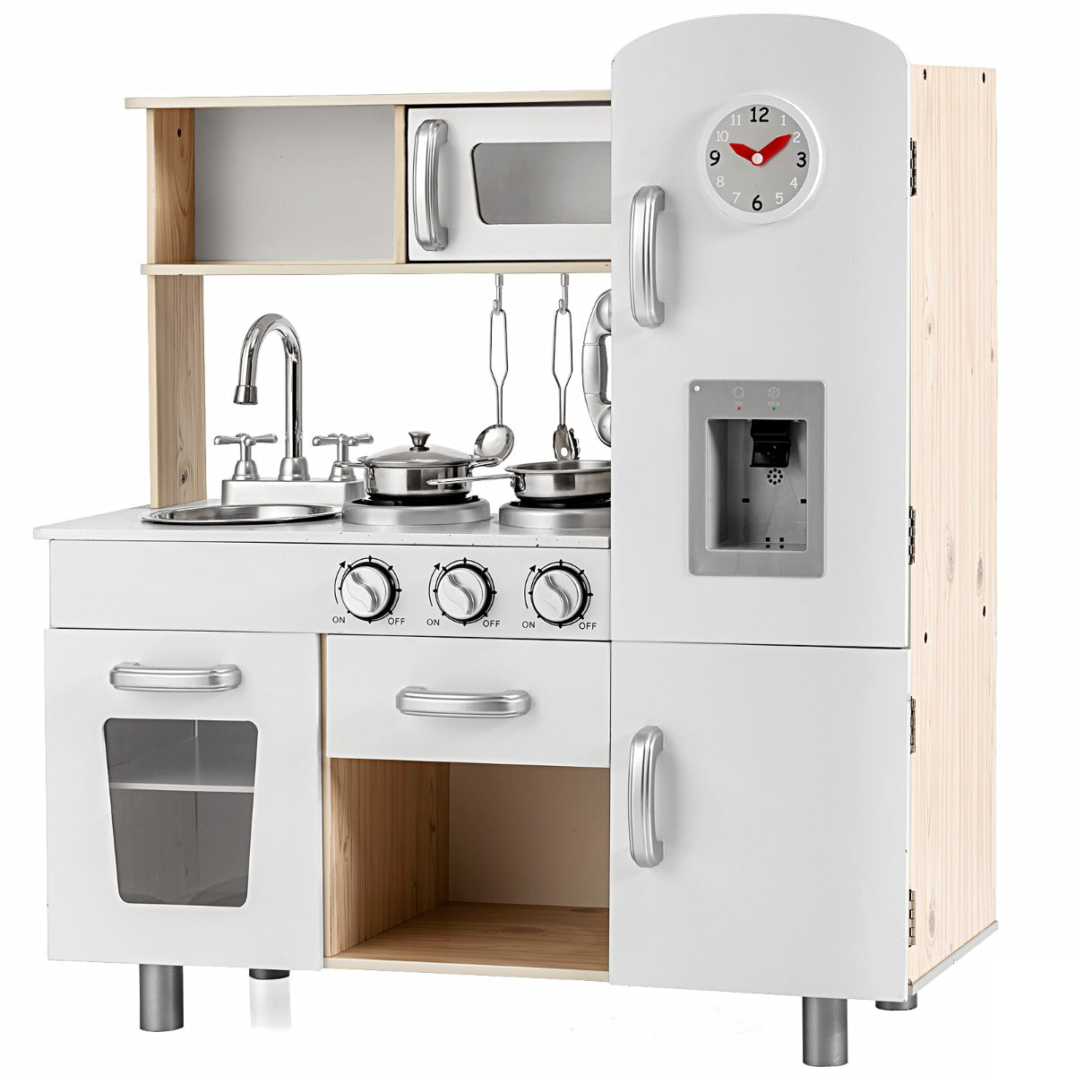Kids Wooden Pretend Cooking Food Playset with Water Dispenser